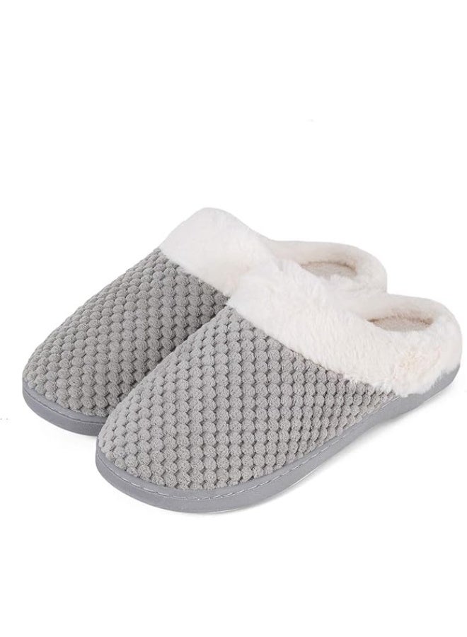 SYOSI Warm Knit Slippers for Women, Cozy House Slippers with Memory Foam, Indoor and Outdoor Non-slip Soles, Comfy Wool-Like Lined Chenille Slipper for Home, Bedroom, Lounge, Grey (40-41) - Image 3